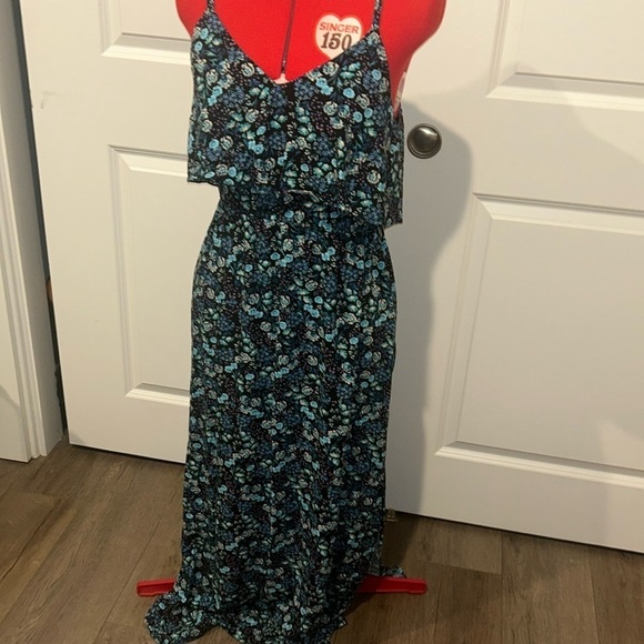 Lauren Conrad Blue Floral Spaghetti Straps Ruffle Vacation Maxi Dress Size Med - Picture 1 of 6